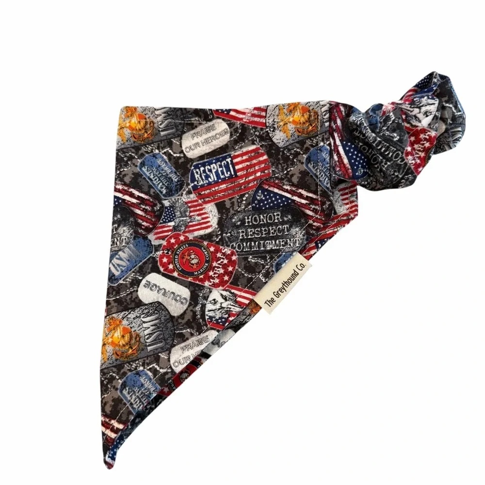Patriotic Honor & Respect Scrunchie Dog Bandana - Red, Blue, Black
